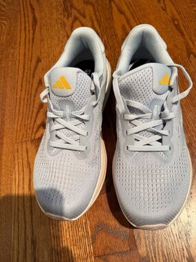 adidas Light Gray Athletic Sneakers with Yellow Accents